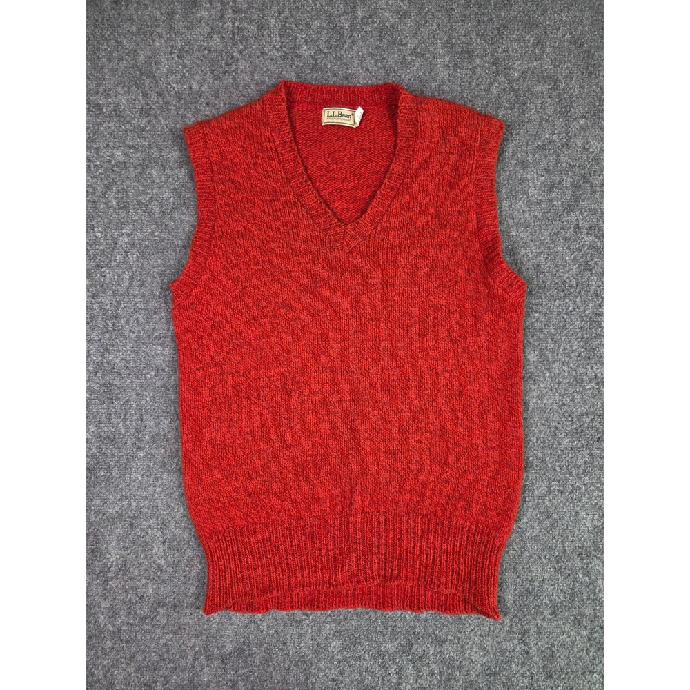 Vintage LL Bean Sweater Vest Mens M Red Wool Blend V-Neck Marl Knit